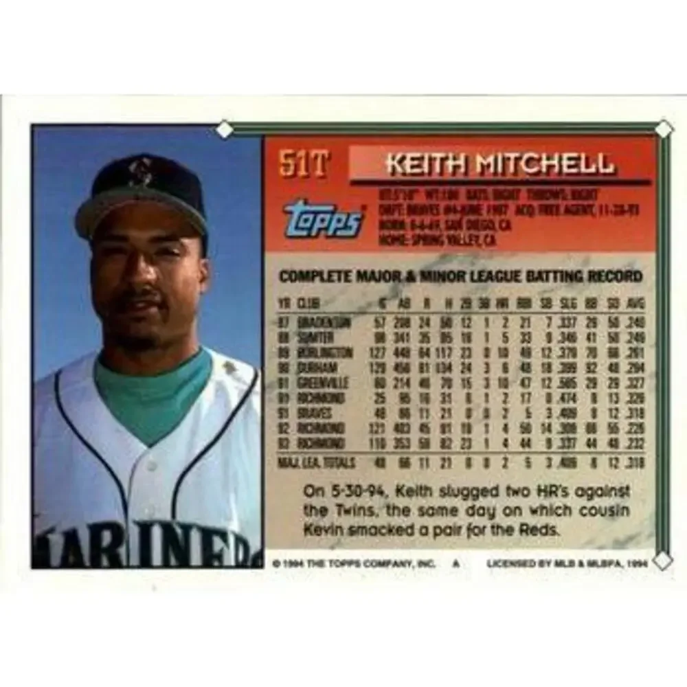 1994 Topps Traded Keith Mitchell 51T Seattle Mariners